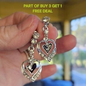 🖤Lovely Black / Silver Push-Back Heart Drop Earrings - NWOT